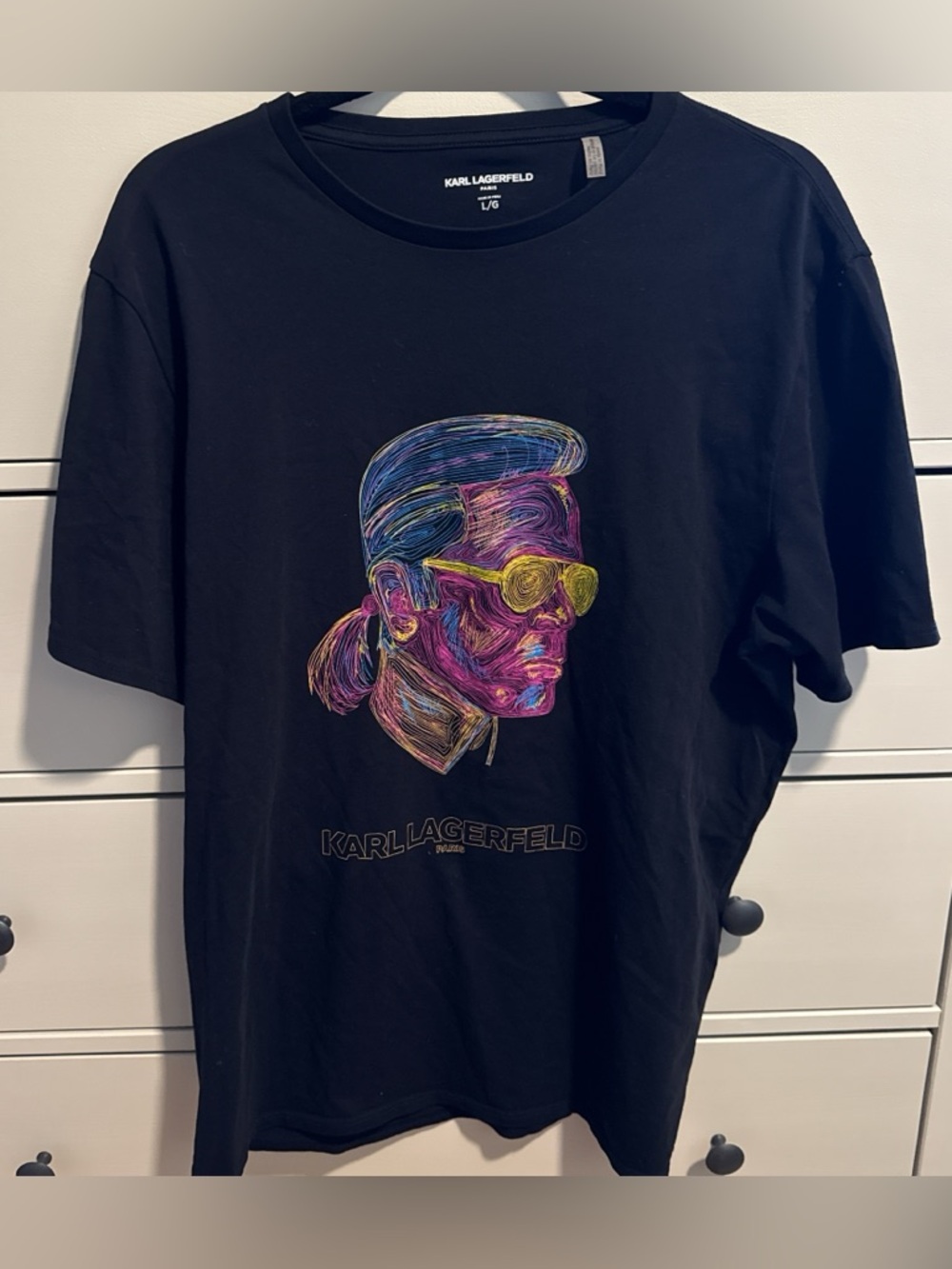 Karl Lagerfeld Paris Neon Portrait Graphic Tee Black Size L
